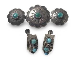 Fred Harvey Era Silver Mini Concho Brooch Set
