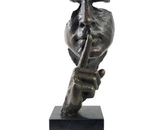 Salvador Dali Silence Hush Man Bronze Sculpture
