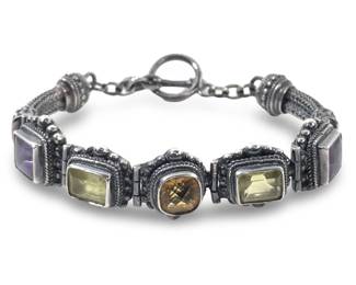 Bali Signed BA Sterling Multi Stone Bracelet
