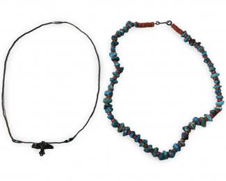 (2) Outstanding Silver Turquoise Coral Necklaces
