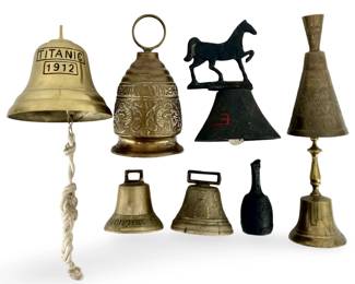 8pc Vintage Brass and Cast Iron Bell Collection
