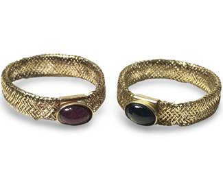 (2) 14K Yellow Gold Hallow Flexible Band Rings
