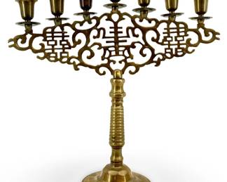 Vintage Solid Brass Asian Candelabra

