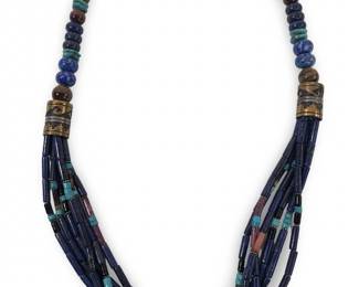 Outstanding Signed 6 Strand Lapis Lazuli Necklace
