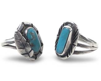 (2) Enticing Native American Silver Turquoise Ring
