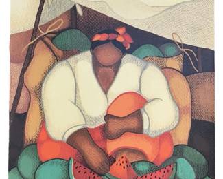 Signed Bertha Horta “Watermelon" Lithograph
