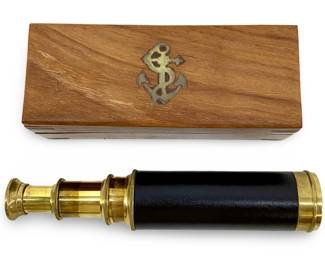 Vintage Brass and Leather Telescope and Case
