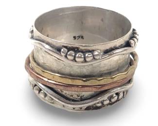 Stunning Sterling Silver Copper Brass Spinner Ring
