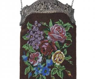 Antique Micro Beaded Purse Silver Cherub Frame
