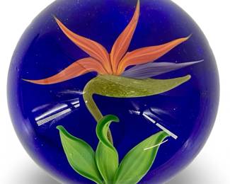 Signed GES 1986 Art Glass Floral Paperweight
