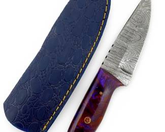 Vintage Damascus Steel Blade Knife and Sheath

