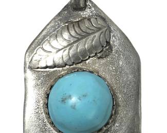 Stylized Native Sterling Silver Turquoise Pendant
