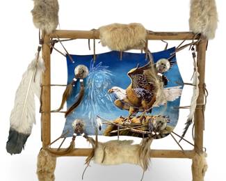 Cowhide Fur/Feather Free Spirit Dream Catcher Art
