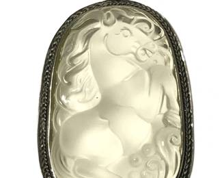 Adorable Silver Art Deco Horse Cameo Pendant
