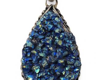 Sterling Silver Dark Blue Druzy Teardrop Pendant
