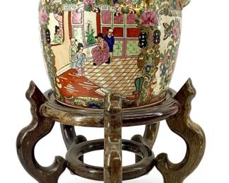 Chinese Oriental Porcelain Teapot on Stand
