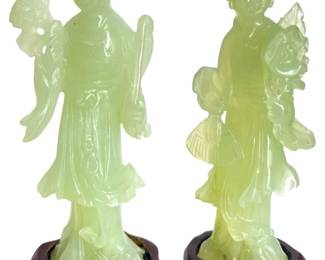Pair Of Chinese Carved Jade Quan Yin Sculptures
