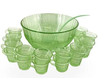Tiara Chantilly Green Sandwich Glass Punch Set
