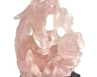 Stunning Rose Quartz Carved Bird On Rose

