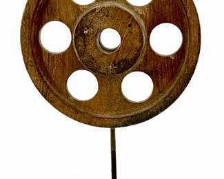 Vintage Wood & Cast Iron Wheel and Stand
