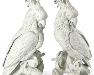 2pc White Bisquet Porcelain Cockatoo Sculptures
