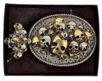 Vintage Brass Skull Design Belt Buckle
