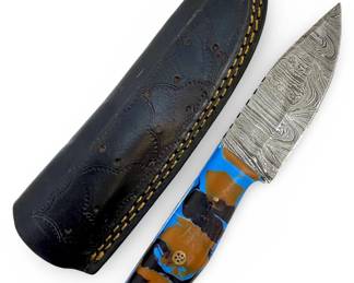 Vintage Damascus Steel Blade Knife and Sheath
