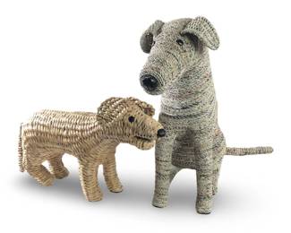 (2pc) Recycled Newspaper Rattan Rover Dogs
