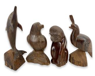 4pc Carved Ironwood Animal Sculptures
