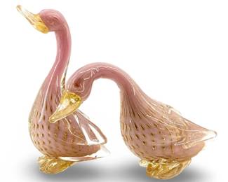 2pc Italian Murano Art Glass Swans

