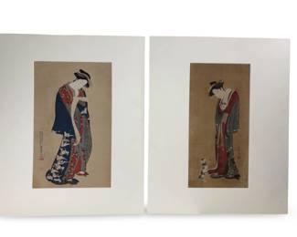 Pair of Japanese Woodblocks by Katsukana Shunsho

