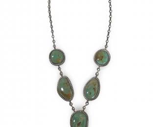 Native American Turquoise Silver Lariat Necklace
