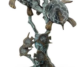 Solid Brass Swimming Sea Turtle Art Sculpture
