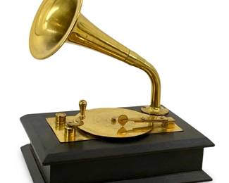 Vintage Brass And Wood Gramophone Music Box
