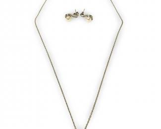 Sterling Silver Pearl CZ Necklace & Earrings Set
