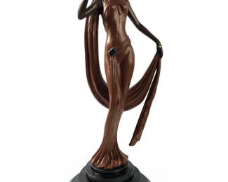 J.Erte Art Deco Mask Woman Bronze Sculpture
