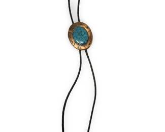 Solid Copper With Turquoise Cowboy Bolo Tie
