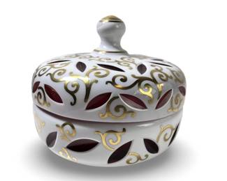 Arcadia Bohemian Cranberry Milk Glass Candy Dish
