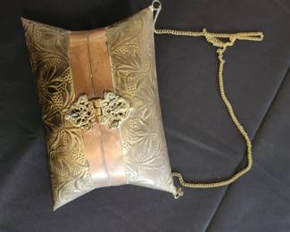 Vintage pillow purse copper and brass 