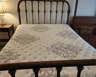 Vintage brass ball and slot bed frame with mattress firm adjustable bed