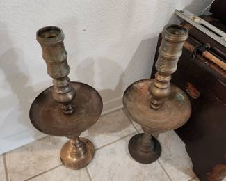Brass temple candle holders from 1960s Thailand