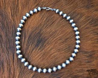 1030 Native American 10mm Pawn Bead Sterling Silver 16 Necklace