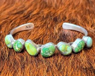 1192 Verley Betone Native American Sterling Silver 7 Stone Cuff Artist Stamped