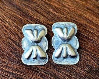 1246 Native American Sterling Silver Dainty Concho Earrings, 1.75g