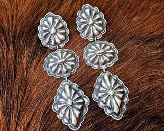1344 Sterling Silver Concho Style Dangle Earrings