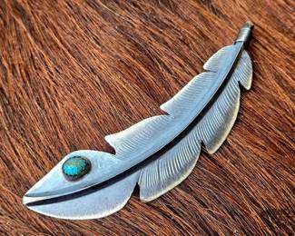1242 Billy Long Native American Sterling Silver Feather Pendant, 6.18g
