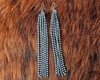 1210 Native American Sterling Silver Hand Made Navajo Pearl Earrings