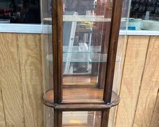 6006 Antique Oak Lighted Bow Front Curio Cabinet
