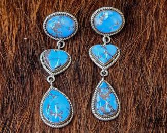 1204 Nizhoni Native American Golden Hills Turquoise Heart Sterling Silver Earrings