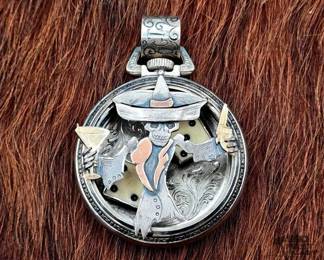 1270 Sterling Silver VOGT Skelton Cowboy Pendant, 68.42g